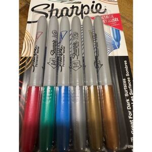 Sharpie Metallic Permanent Markers 6 Pack Fine Point Assorted Colors New Sealed